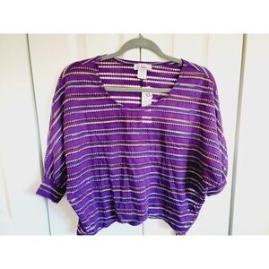 So Nikki Jr XL‎ Crop Top Short Sleeve Purple Multi Color Eyelet Banded Slvs NWT
